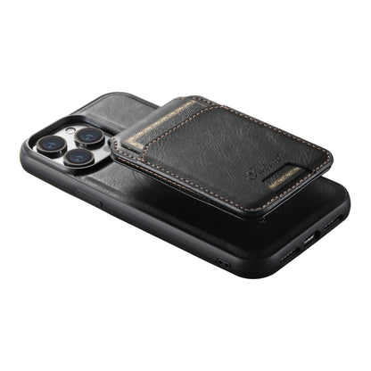 For iPhone 15 Suteni H15 MagSafe Oil Eax Leather Detachable Wallet Back Phone Case(Black) - iPhone 15 Cases by Suteni | Online Shopping UK | buy2fix