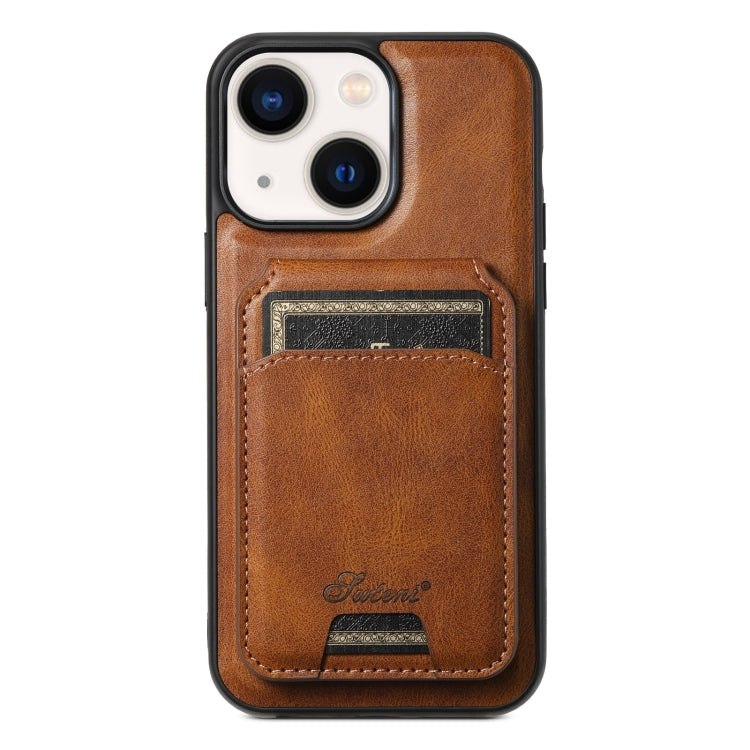 For iPhone 14 Plus Suteni H15 MagSafe Oil Eax Leather Detachable Wallet Back Phone Case(Brown) by Suteni