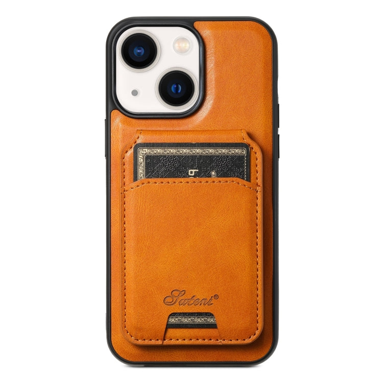 For iPhone 14 Plus Suteni H15 MagSafe Oil Eax Leather Detachable Wallet Back Phone Case(Khaki) by Suteni