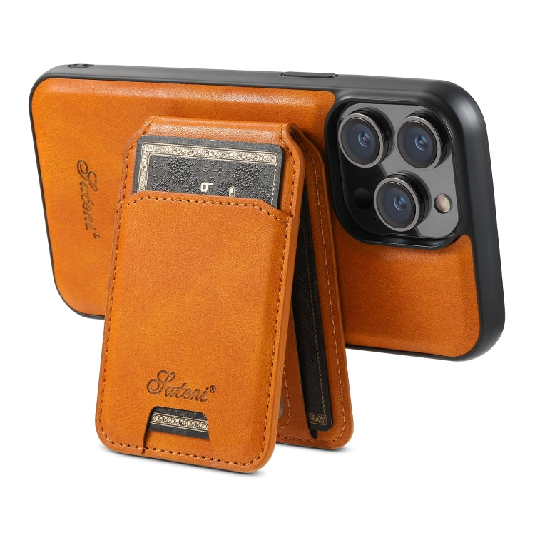 For iPhone 14 Plus Suteni H15 MagSafe Oil Eax Leather Detachable Wallet Back Phone Case(Khaki) by Suteni