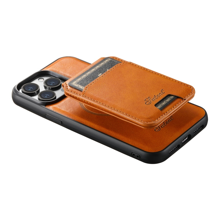For iPhone 14 Plus Suteni H15 MagSafe Oil Eax Leather Detachable Wallet Back Phone Case(Khaki) by Suteni