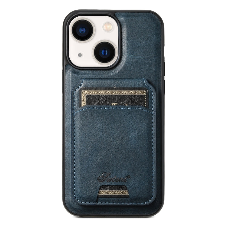 For iPhone 14 Plus Suteni H15 MagSafe Oil Eax Leather Detachable Wallet Back Phone Case(Blue) by Suteni