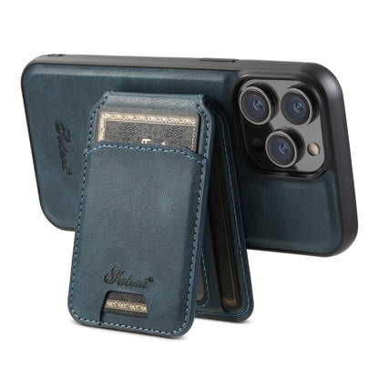 For iPhone 14 Plus Suteni H15 MagSafe Oil Eax Leather Detachable Wallet Back Phone Case(Blue) by Suteni