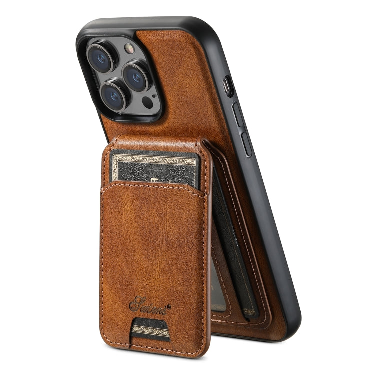 For iPhone 14 Suteni H15 MagSafe Oil Eax Leather Detachable Wallet Back Phone Case(Brown) by Suteni