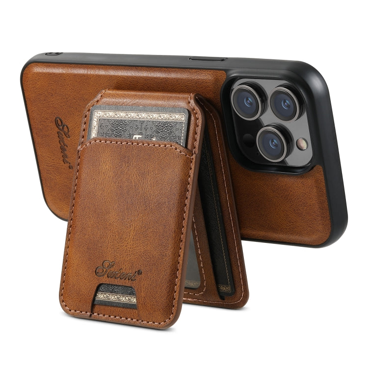 For iPhone 14 Suteni H15 MagSafe Oil Eax Leather Detachable Wallet Back Phone Case(Brown) by Suteni