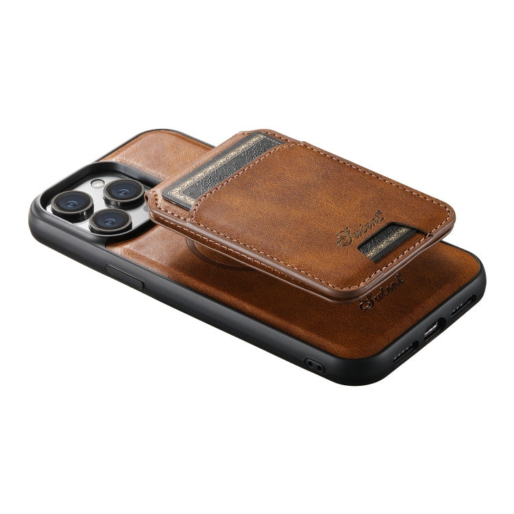 For iPhone 14 Suteni H15 MagSafe Oil Eax Leather Detachable Wallet Back Phone Case(Brown) by Suteni
