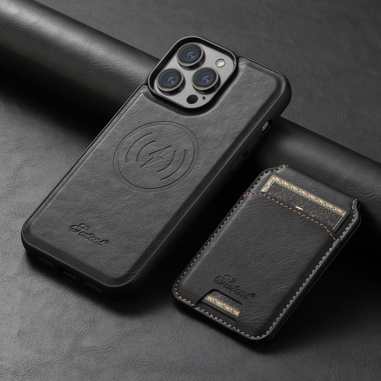 For iPhone 14 Pro Suteni H15 MagSafe Oil Eax Leather Detachable Wallet Back Phone Case(Black) by Suteni