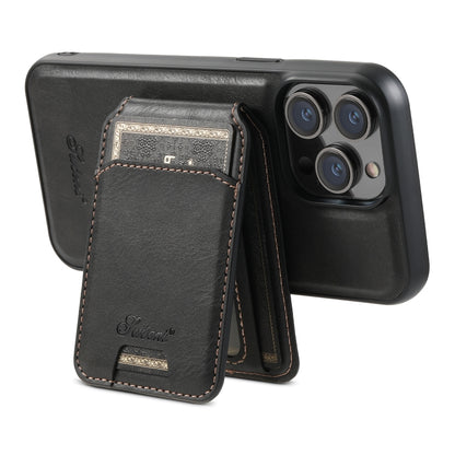 For iPhone 14 Pro Max Suteni H15 MagSafe Oil Eax Leather Detachable Wallet Back Phone Case(Black) by Suteni