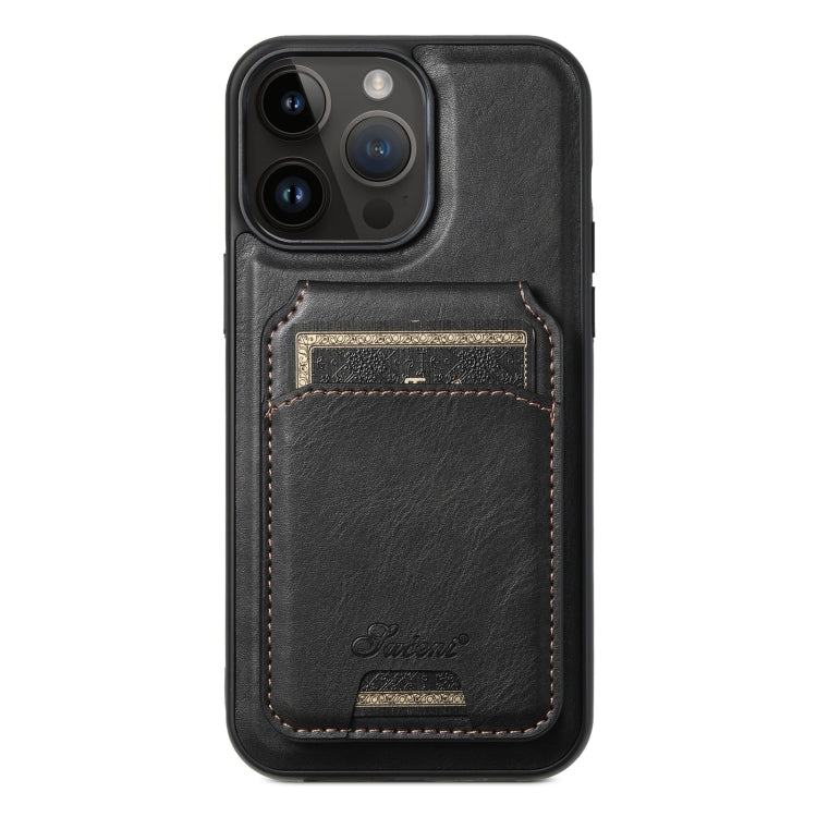 For iPhone 14 Pro Max Suteni H15 MagSafe Oil Eax Leather Detachable Wallet Back Phone Case(Black) by Suteni