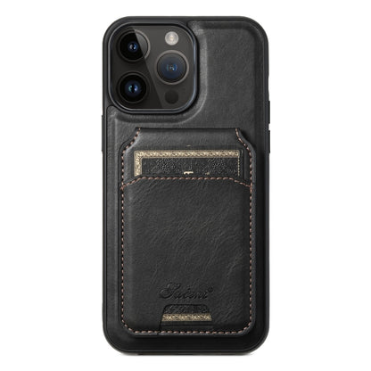 For iPhone 14 Pro Max Suteni H15 MagSafe Oil Eax Leather Detachable Wallet Back Phone Case(Black) by Suteni