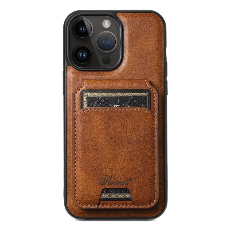 For iPhone 13 Pro Max Suteni H15 MagSafe Oil Eax Leather Detachable Wallet Back Phone Case(Brown) by Suteni