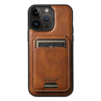 For iPhone 13 Pro Suteni H15 MagSafe Oil Eax Leather Detachable Wallet Back Phone Case(Brown) by Suteni