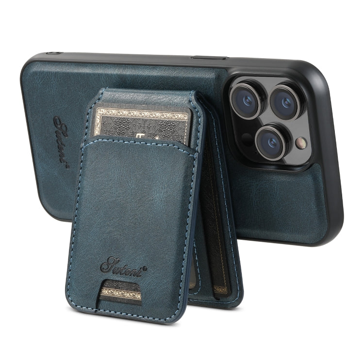 For iPhone 13 Pro Suteni H15 MagSafe Oil Eax Leather Detachable Wallet Back Phone Case(Blue) by Suteni