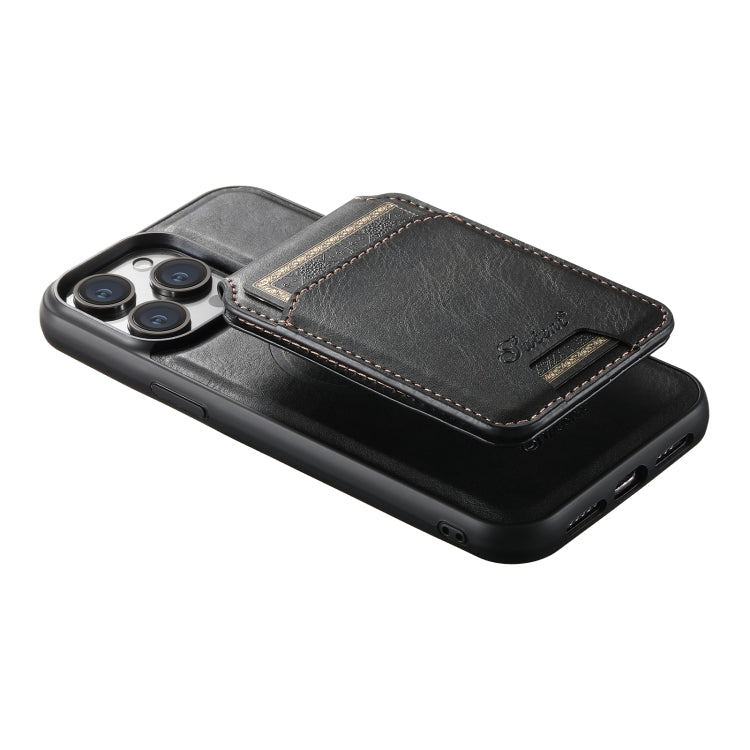 For iPhone 13 Suteni H15 MagSafe Oil Eax Leather Detachable Wallet Back Phone Case(Black) - iPhone 13 Cases by Suteni | Online Shopping UK | buy2fix