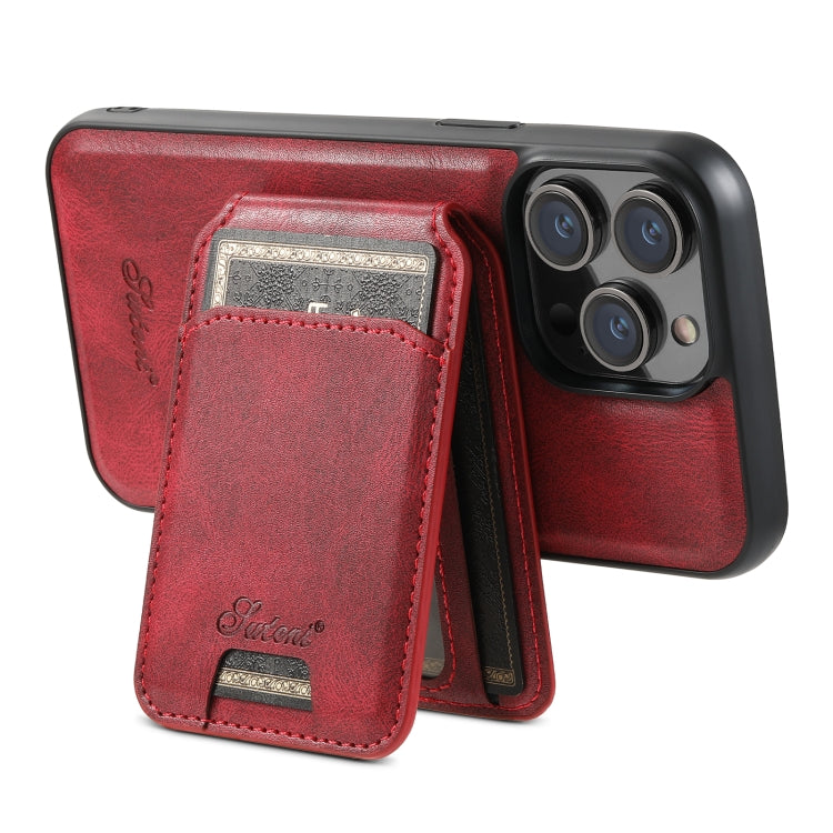 For iPhone 13 Suteni H15 MagSafe Oil Eax Leather Detachable Wallet Back Phone Case(Red) by Suteni