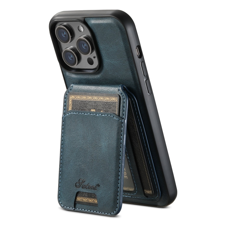 For iPhone 12  Suteni H15 MagSafe Oil Eax Leather Detachable Wallet Back Phone Case(Blue) - iPhone 12 / 12 Pro Cases by Suteni | Online Shopping UK | buy2fix