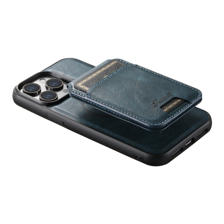 For iPhone 12 Suteni H15 MagSafe Oil Eax Leather Detachable Wallet Back Phone Case(Blue) by Suteni