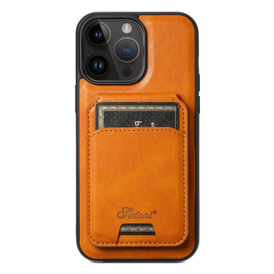 For iPhone 12 Pro Suteni H15 MagSafe Oil Eax Leather Detachable Wallet Back Phone Case(Khaki) - iPhone 12 / 12 Pro Cases by Suteni | Online Shopping UK | buy2fix