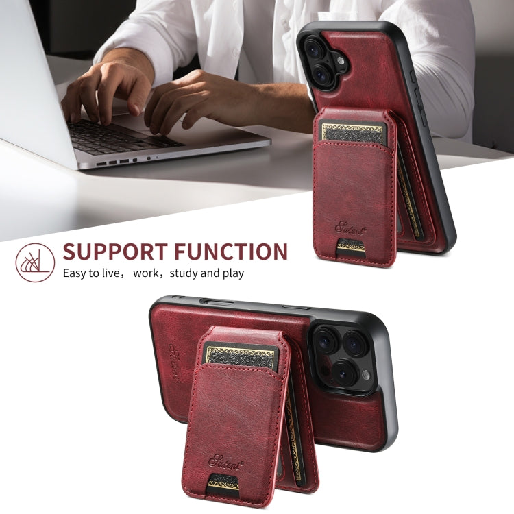 For iPhone 16 Suteni H15 MagSafe Oil Eax Leather Detachable Wallet Back Phone Case(Red) by Suteni