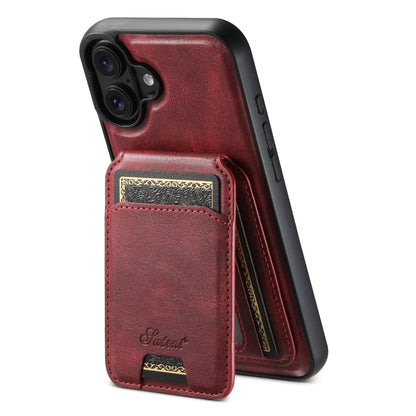 For iPhone 16 Suteni H15 MagSafe Oil Eax Leather Detachable Wallet Back Phone Case(Red) by Suteni