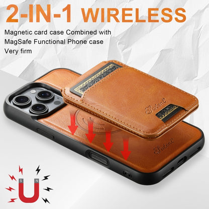 For iPhone 16 Suteni H15 MagSafe Oil Eax Leather Detachable Wallet Back Phone Case(Khaki) by Suteni