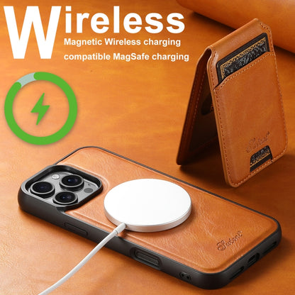 For iPhone 16 Suteni H15 MagSafe Oil Eax Leather Detachable Wallet Back Phone Case(Khaki) by Suteni