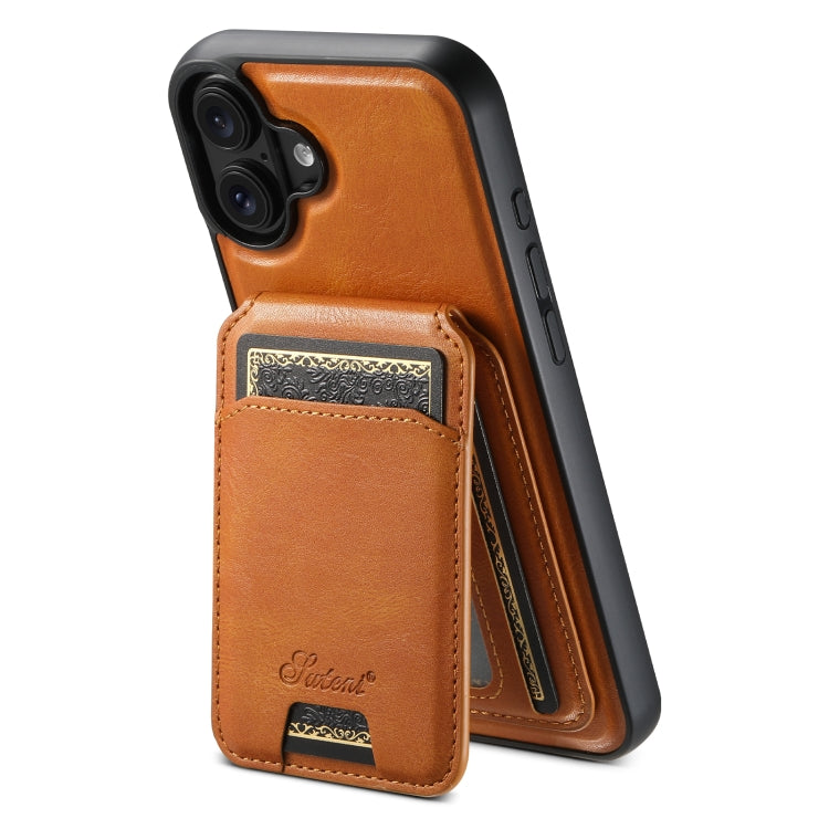 For iPhone 16 Suteni H15 MagSafe Oil Eax Leather Detachable Wallet Back Phone Case(Khaki) by Suteni