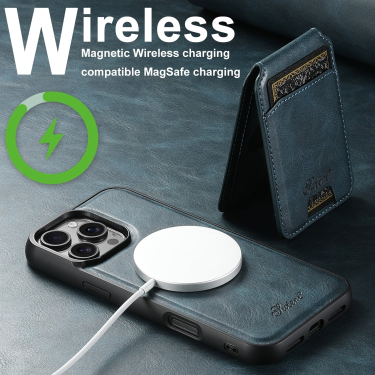 For iPhone 16 Suteni H15 MagSafe Oil Eax Leather Detachable Wallet Back Phone Case(Blue) by Suteni