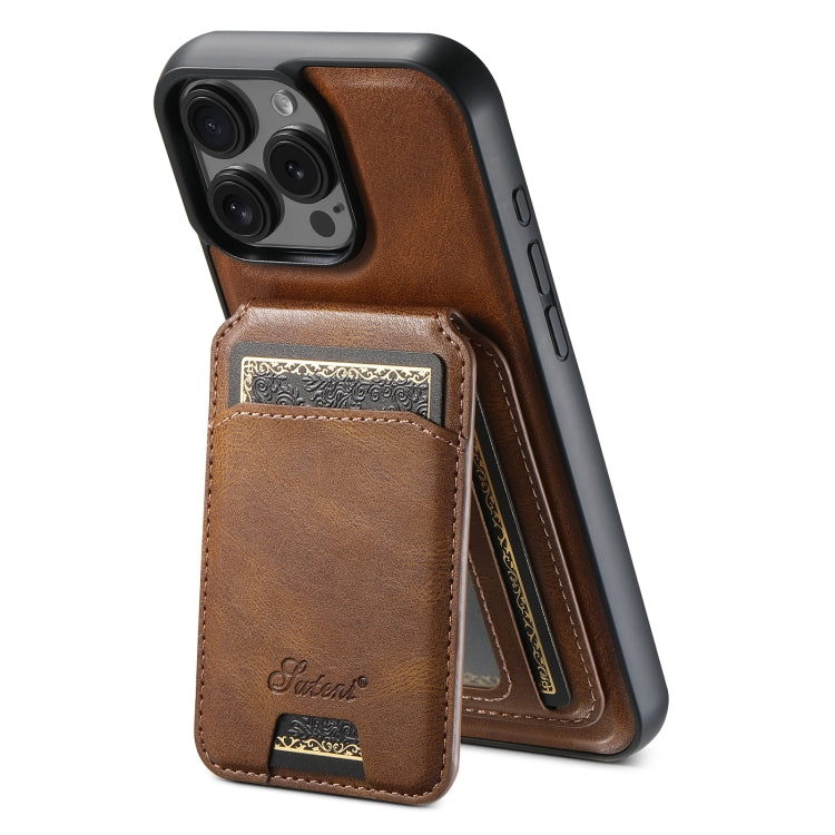 For iPhone 16 Pro Suteni H15 MagSafe Oil Eax Leather Detachable Wallet Back Phone Case(Brown) by Suteni