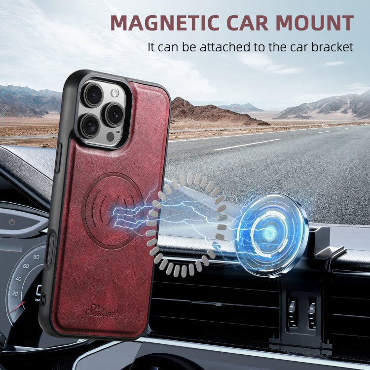 For iPhone 16 Pro Suteni H15 MagSafe Oil Eax Leather Detachable Wallet Back Phone Case(Red) by Suteni