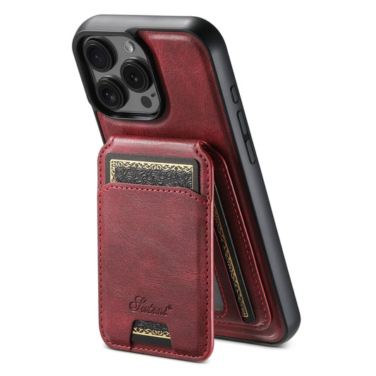For iPhone 16 Pro Suteni H15 MagSafe Oil Eax Leather Detachable Wallet Back Phone Case(Red) by Suteni