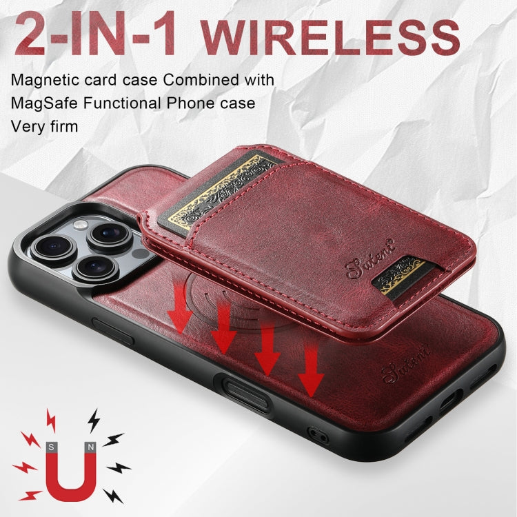 For iPhone 16 Pro Suteni H15 MagSafe Oil Eax Leather Detachable Wallet Back Phone Case(Red) by Suteni