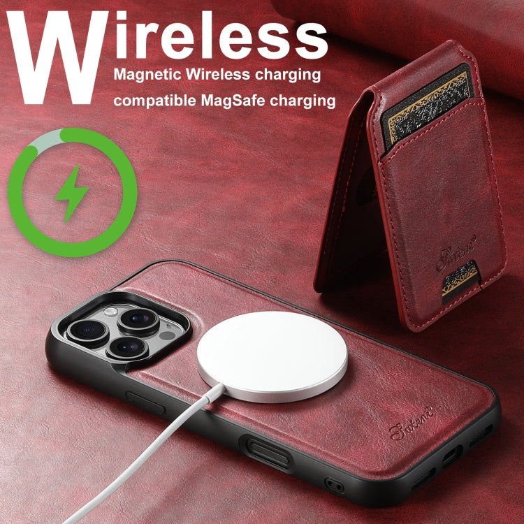 For iPhone 16 Pro Suteni H15 MagSafe Oil Eax Leather Detachable Wallet Back Phone Case(Red) by Suteni