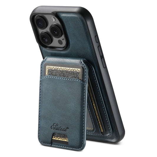 For iPhone 16 Pro Suteni H15 MagSafe Oil Eax Leather Detachable Wallet Back Phone Case(Blue) by Suteni