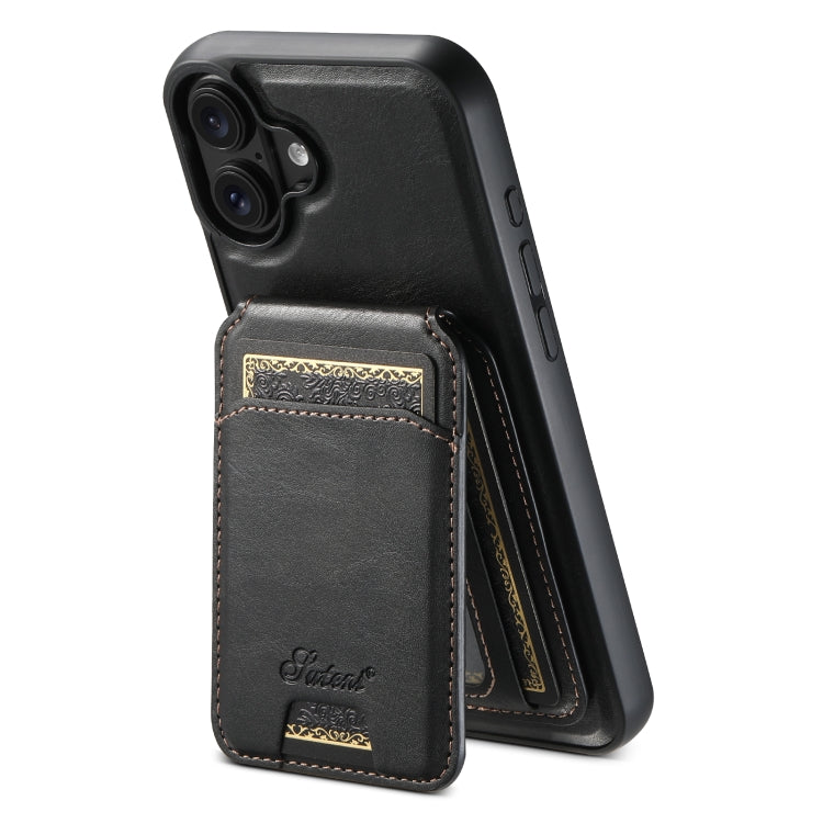 For iPhone 16 Plus Suteni H15 MagSafe Oil Eax Leather Detachable Wallet Back Phone Case(Black) by Suteni