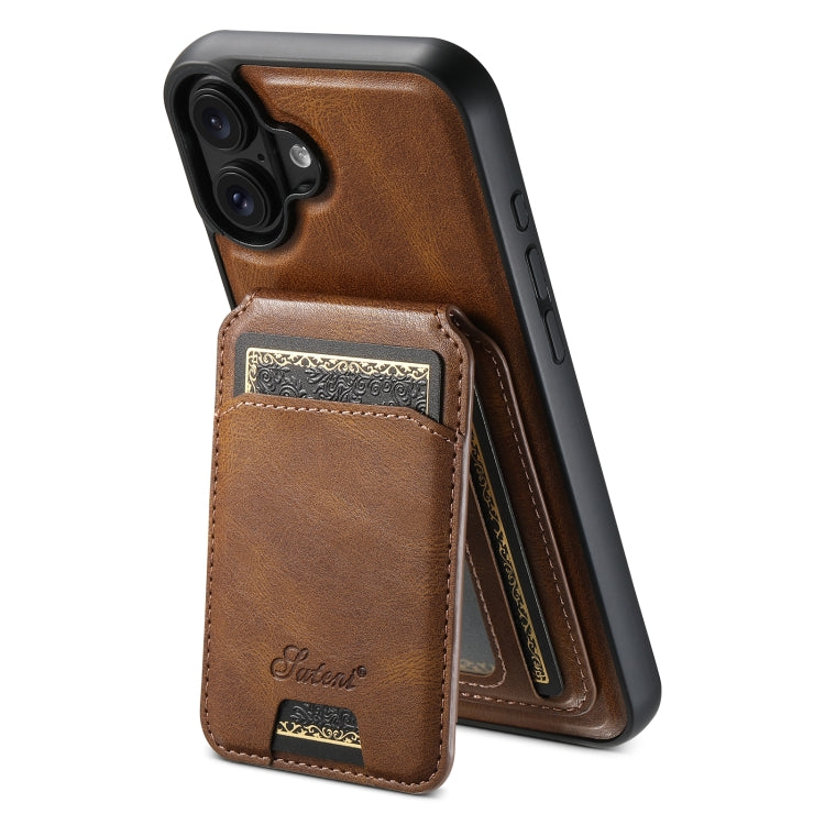 For iPhone 16 Plus Suteni H15 MagSafe Oil Eax Leather Detachable Wallet Back Phone Case(Brown) by Suteni