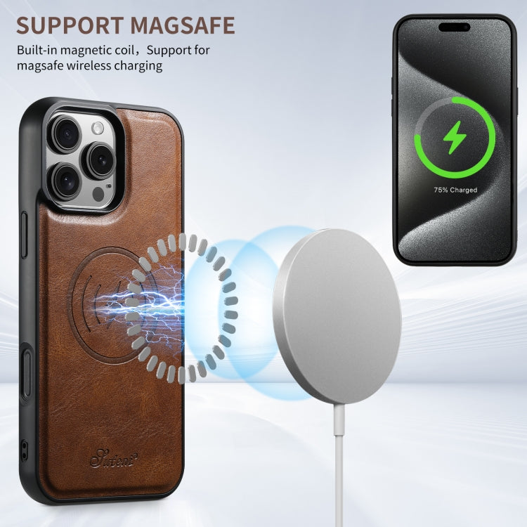 For iPhone 16 Plus Suteni H15 MagSafe Oil Eax Leather Detachable Wallet Back Phone Case(Brown) by Suteni