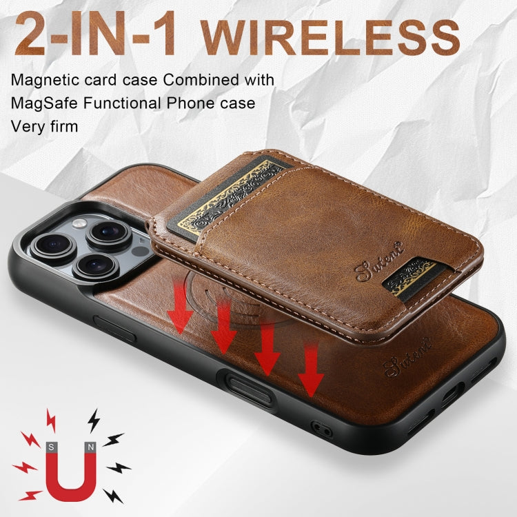 For iPhone 16 Plus Suteni H15 MagSafe Oil Eax Leather Detachable Wallet Back Phone Case(Brown) by Suteni