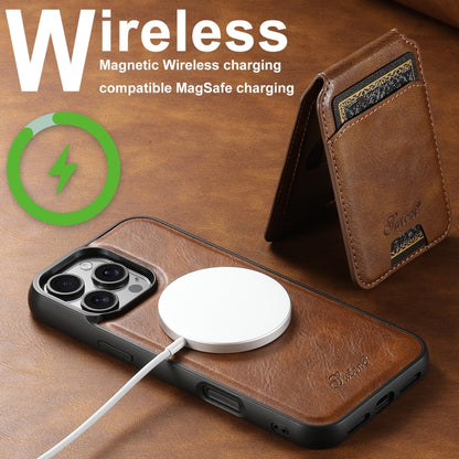 For iPhone 16 Plus Suteni H15 MagSafe Oil Eax Leather Detachable Wallet Back Phone Case(Brown) by Suteni