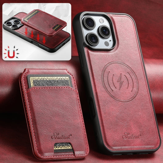 For iPhone 16 Plus Suteni H15 MagSafe Oil Eax Leather Detachable Wallet Back Phone Case(Red) by Suteni