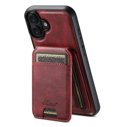 For iPhone 16 Plus Suteni H15 MagSafe Oil Eax Leather Detachable Wallet Back Phone Case(Red) by Suteni