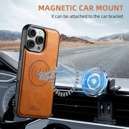 For iPhone 16 Pro Max Suteni H15 MagSafe Oil Eax Leather Detachable Wallet Back Phone Case(Khaki) by Suteni