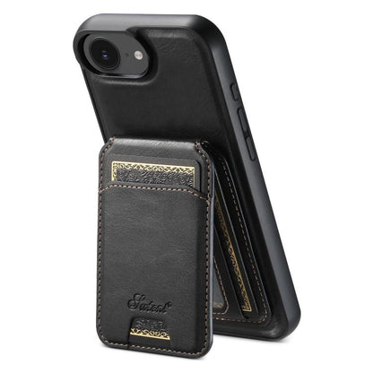 For iPhone 16e Suteni H15 MagSafe Oil Eax Leather Detachable Wallet Back Phone Case(Black) - iPhone 16e Cases by Suteni | Online Shopping UK | buy2fix