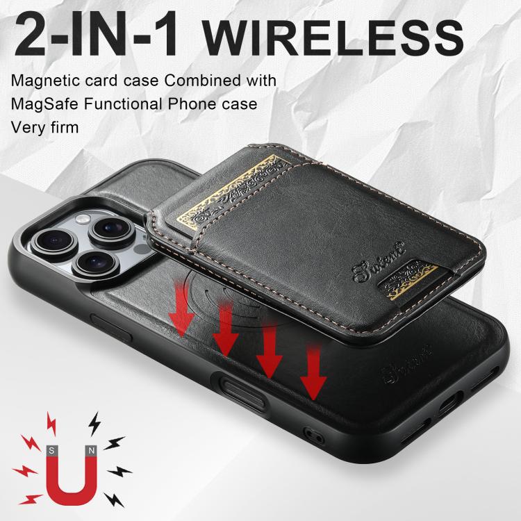 For iPhone 16e Suteni H15 MagSafe Oil Eax Leather Detachable Wallet Back Phone Case(Black) - iPhone 16e Cases by Suteni | Online Shopping UK | buy2fix