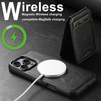 For iPhone 16e Suteni H15 MagSafe Oil Eax Leather Detachable Wallet Back Phone Case(Black) - iPhone 16e Cases by Suteni | Online Shopping UK | buy2fix