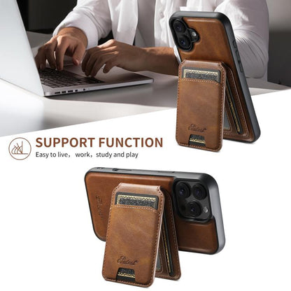 For iPhone 16e Suteni H15 MagSafe Oil Eax Leather Detachable Wallet Back Phone Case(Brown) - iPhone 16e Cases by Suteni | Online Shopping UK | buy2fix