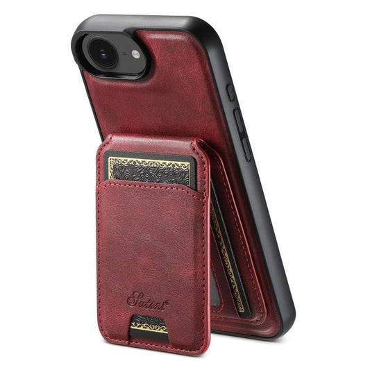 For iPhone 16e Suteni H15 MagSafe Oil Eax Leather Detachable Wallet Back Phone Case(Red) - iPhone 16e Cases by Suteni | Online Shopping UK | buy2fix