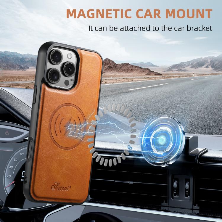 For iPhone 16e Suteni H15 MagSafe Oil Eax Leather Detachable Wallet Back Phone Case(Khaki) - iPhone 16e Cases by Suteni | Online Shopping UK | buy2fix