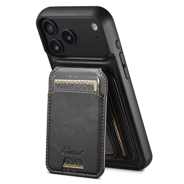 For iPhone 17 Pro Max Suteni H15 MagSafe Oil Eax Leather Detachable Wallet Back Phone Case(Black) - iPhone 17 Pro Max Cases by Suteni | Online Shopping UK | buy2fix