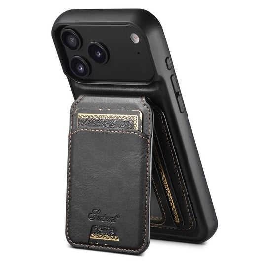 For iPhone 17 Pro Max Suteni H15 MagSafe Oil Eax Leather Detachable Wallet Back Phone Case(Black) - iPhone 17 Pro Max Cases by Suteni | Online Shopping UK | buy2fix